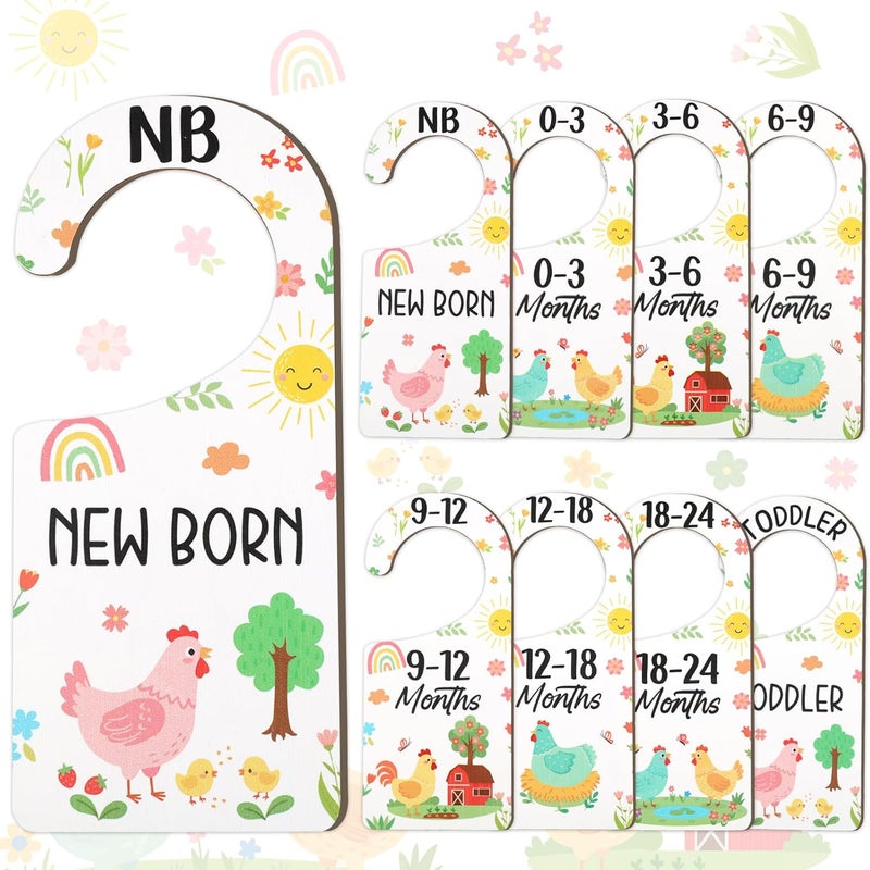 CORNER LACE Baby Closet Dividers 8PCS, Cute Chick Themed Wooden Double-Sided Clothes Size Hanger/Organizer from Newborn to Toddler for Nursery Decor Baby Shower Birthday Gender Reveal Party Gift - Image 1